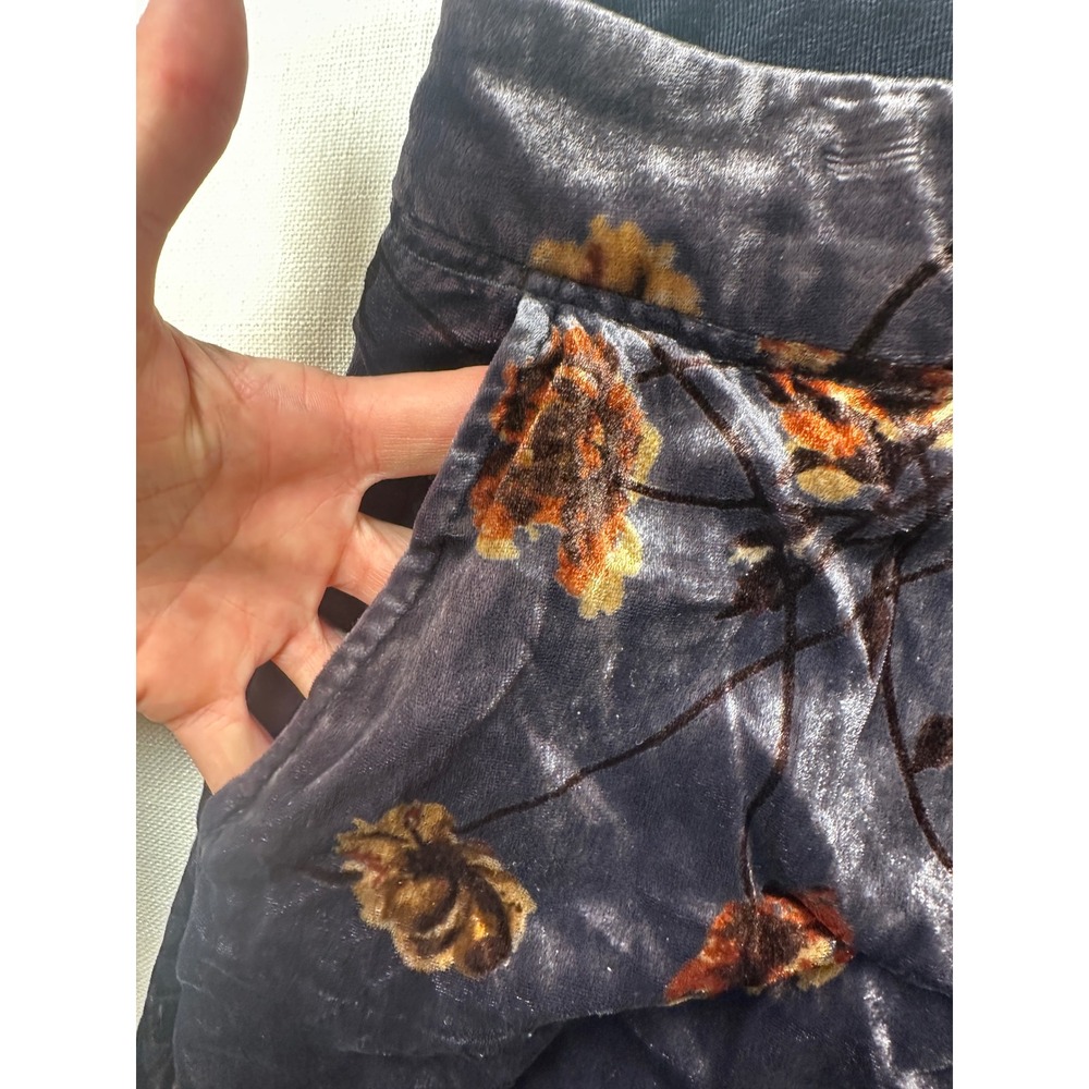 Anthropologie Ett Twa Velvet Floral Wide Leg Pants Grey Orange Large High Rise - Picture 4 of 7